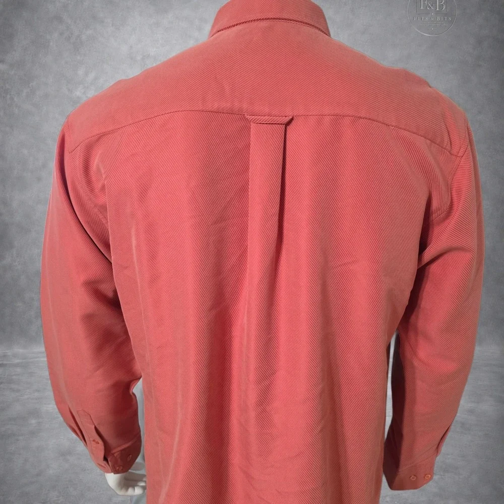 Bugatchi Uomo Mens Medium Coral Ribbed Textured Long Sleeve Button Down Shirt - Picture 5 of 10